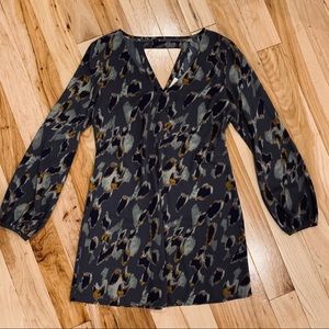 LEITH Dress Abstract Multicolor Chiffon V Neck